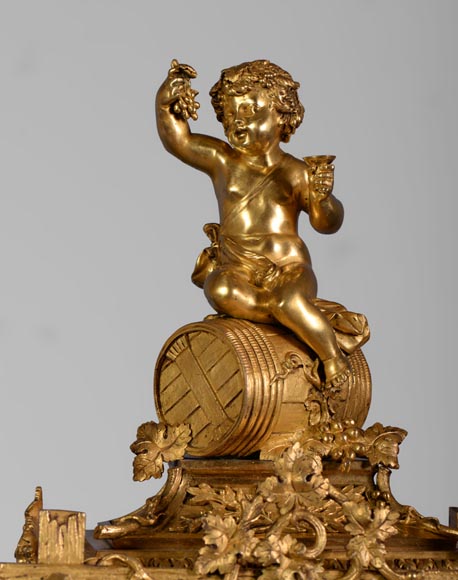 拿破仑三世时期以葡萄树为主题的镀金青铜瓷器时钟-2