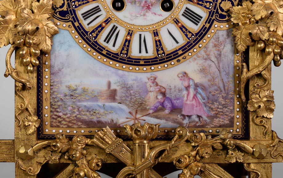拿破仑三世时期以葡萄树为主题的镀金青铜瓷器时钟-5