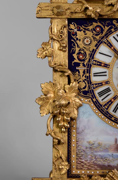 拿破仑三世时期以葡萄树为主题的镀金青铜瓷器时钟-6