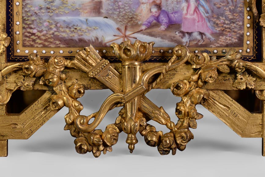 拿破仑三世时期以葡萄树为主题的镀金青铜瓷器时钟-7