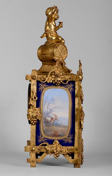 拿破仑三世时期以葡萄树为主题的镀金青铜瓷器时钟-8