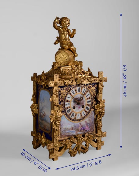 拿破仑三世时期以葡萄树为主题的镀金青铜瓷器时钟-10