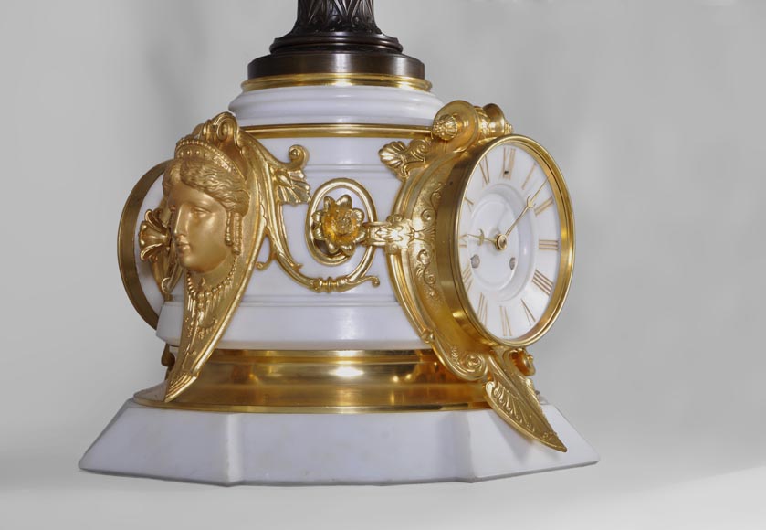 重要的双面座钟，拿破仑三世风格，大理石雕塑，青铜装饰-1