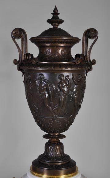 重要的双面座钟，拿破仑三世风格，大理石雕塑，青铜装饰-2