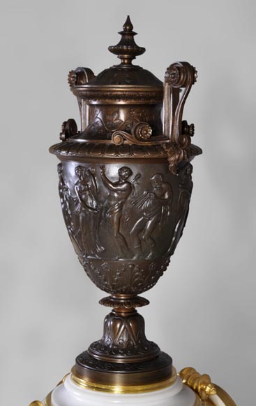 重要的双面座钟，拿破仑三世风格，大理石雕塑，青铜装饰-3