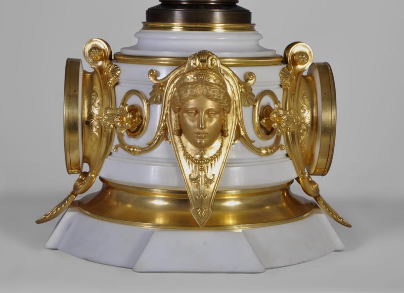 重要的双面座钟，拿破仑三世风格，大理石雕塑，青铜装饰-5