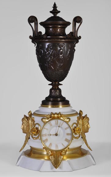 重要的双面座钟，拿破仑三世风格，大理石雕塑，青铜装饰-7