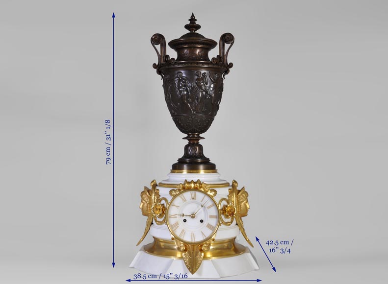 重要的双面座钟，拿破仑三世风格，大理石雕塑，青铜装饰-9
