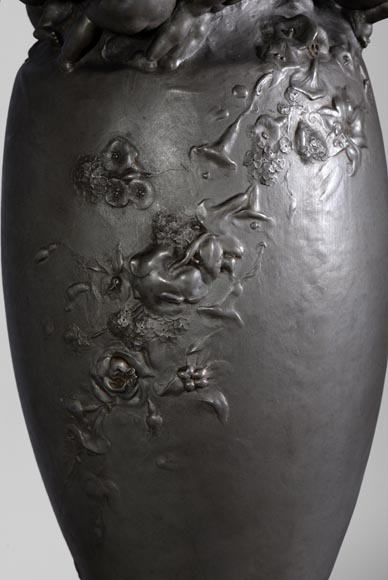 保罗·罗素（Paul ROUSSEL，1867-1928年），一对锡制拿破仑三世风格的灯具，有铸铜厂E. Soleau的标记，火焰处带有塞弗尔的签名（Sèvres）-4
