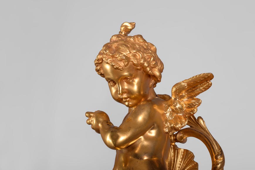 « 爱神战车 »拿破仑三世时期风格的镀金青铜时钟-2