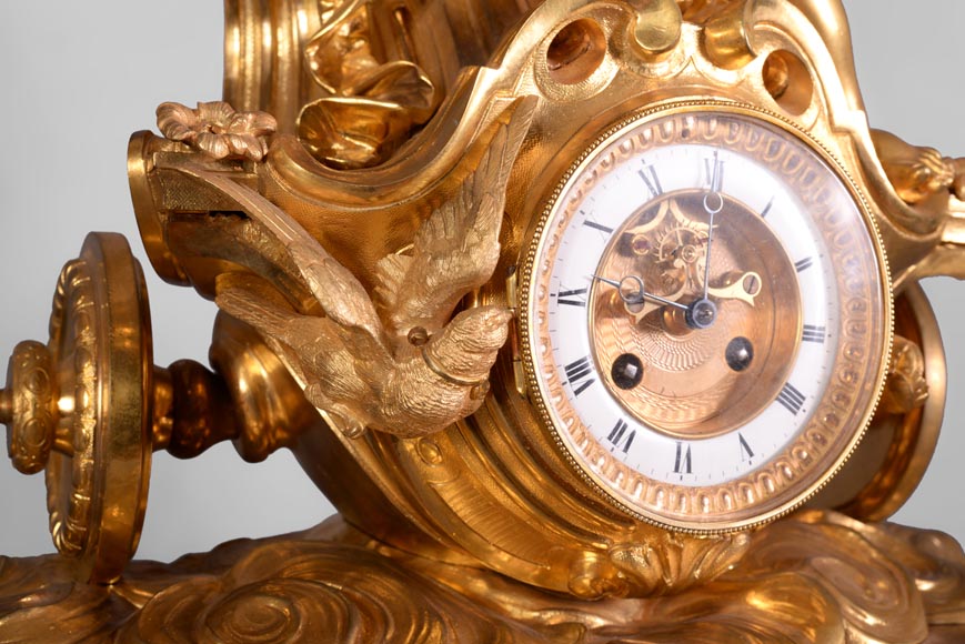 « 爱神战车 »拿破仑三世时期风格的镀金青铜时钟-4