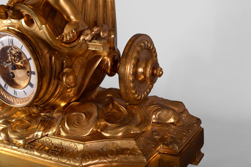 « 爱神战车 »拿破仑三世时期风格的镀金青铜时钟-5