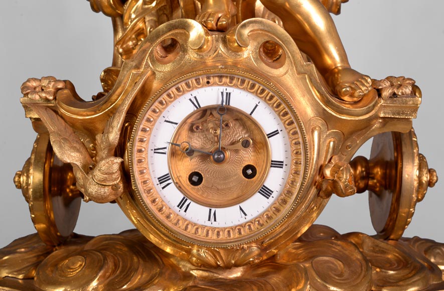 « 爱神战车 »拿破仑三世时期风格的镀金青铜时钟-6