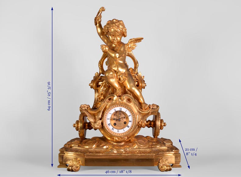 « 爱神战车 »拿破仑三世时期风格的镀金青铜时钟-9