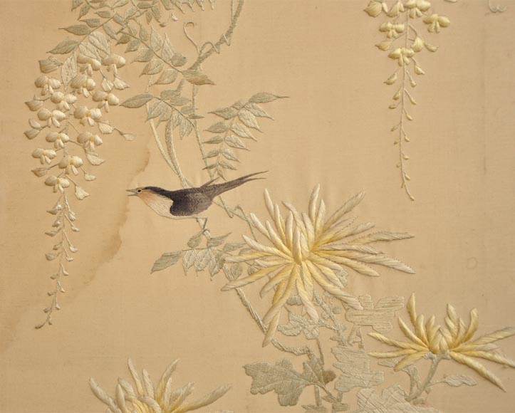 Maison des Bambous公司的阿尔弗雷德·佩雷特和欧内斯特·维伯特（被认为是） - 日式丝质绣花真丝屏风-8