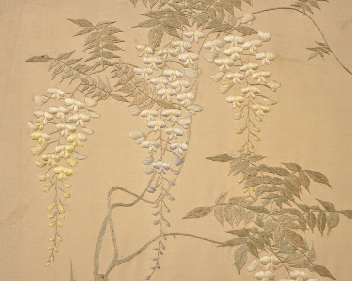 Maison des Bambous公司的阿尔弗雷德·佩雷特和欧内斯特·维伯特（被认为是） - 日式丝质绣花真丝屏风-10
