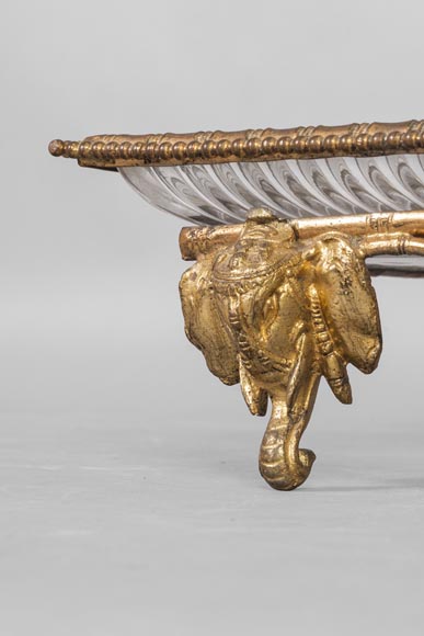 日本风格 带象头的雕刻水晶的镀金青铜托盘-3