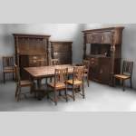 整套橡木饭厅家具，装饰灵感来自北欧神话