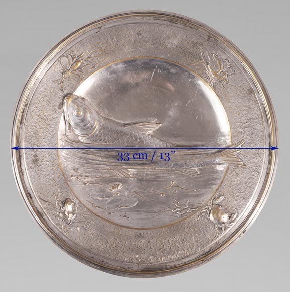 日式风格金属银盘，饰有鲶鱼和昆虫-7