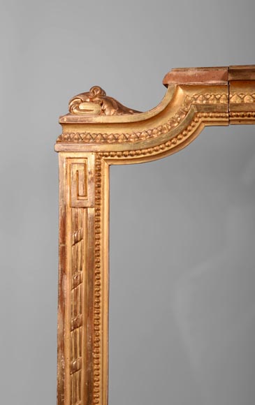 罕见木制灰墁古董烟囱罩，路易十六风格镀金-2