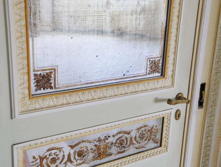 一对路易十六风格木制灰墁门，带有镜子，约1970年-5