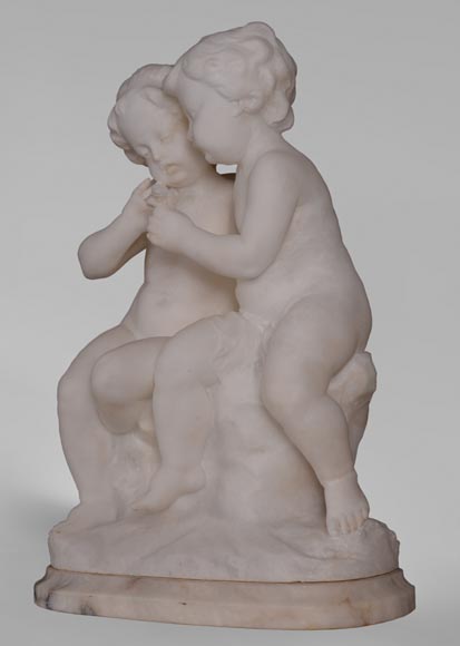 古格利尔莫·普吉（1850-1915）- 恋爱中的孩子雪花石膏塑像-2