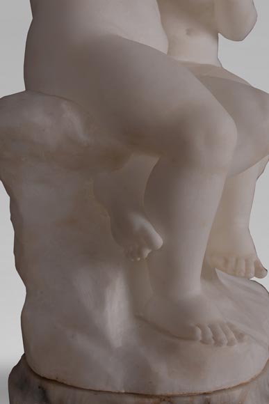 古格利尔莫·普吉（1850-1915）- 恋爱中的孩子雪花石膏塑像-5