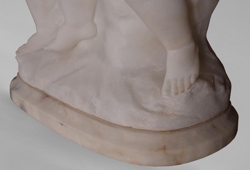 古格利尔莫·普吉（1850-1915）- 恋爱中的孩子雪花石膏塑像-6