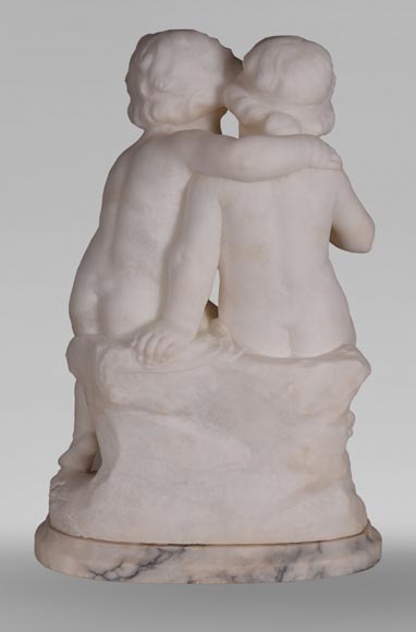 古格利尔莫·普吉（1850-1915）- 恋爱中的孩子雪花石膏塑像-7