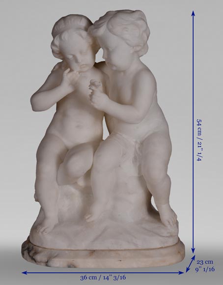 古格利尔莫·普吉（1850-1915）- 恋爱中的孩子雪花石膏塑像-8