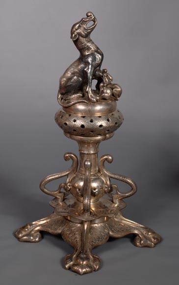 维克多·杰弗鲁瓦-德肖姆 一对饰有狗的青铜镀银香炉 约1840年-2