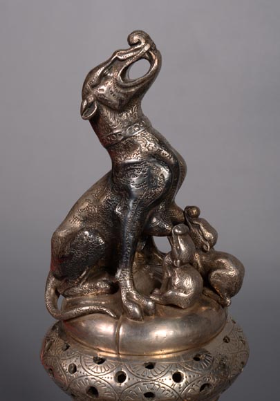 维克多·杰弗鲁瓦-德肖姆 一对饰有狗的青铜镀银香炉 约1840年-3