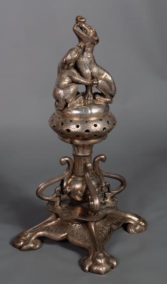 维克多·杰弗鲁瓦-德肖姆 一对饰有狗的青铜镀银香炉 约1840年-5