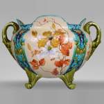 日安瓷器（Faiencerie de Gien） - 非常漂亮的“伯纳德”花盆，采用拿破仑三世风格的彩陶，带有精美的金色装饰，19 世纪末