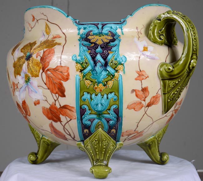 日安瓷器（Faiencerie de Gien） - 非常漂亮的“伯纳德”花盆，采用拿破仑三世风格的彩陶，带有精美的金色装饰，19 世纪末-2