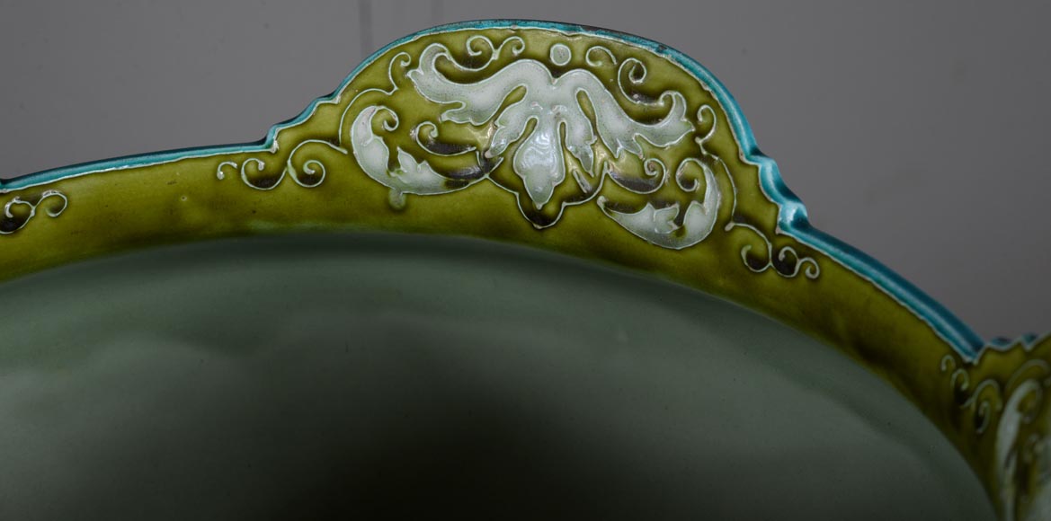 日安瓷器（Faiencerie de Gien） - 非常漂亮的“伯纳德”花盆，采用拿破仑三世风格的彩陶，带有精美的金色装饰，19 世纪末-8
