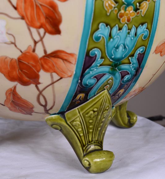 日安瓷器（Faiencerie de Gien） - 非常漂亮的“伯纳德”花盆，采用拿破仑三世风格的彩陶，带有精美的金色装饰，19 世纪末-10