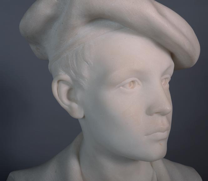 埃托尔·艾克西梅内（Ettore XIMENES，1855-1926） 带贝雷帽的孩子 白色半身大理石像 19世纪后半叶-6