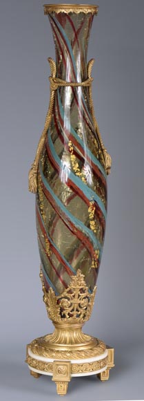 欧内斯特·勒韦尔（Ernest LEVEILLE）-非凡的多彩破碎花纹杯-镀金青铜底座-1890年左右-4