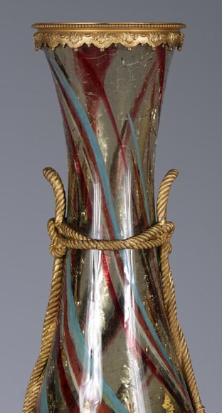 欧内斯特·勒韦尔（Ernest LEVEILLE）-非凡的多彩破碎花纹杯-镀金青铜底座-1890年左右-5