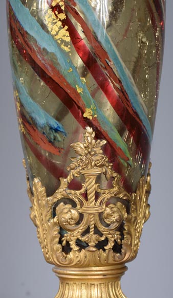 欧内斯特·勒韦尔（Ernest LEVEILLE）-非凡的多彩破碎花纹杯-镀金青铜底座-1890年左右-11