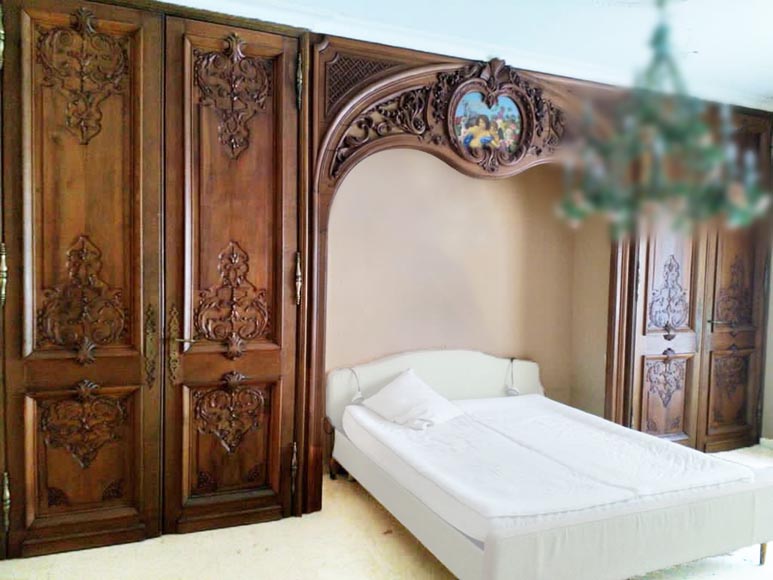 路易十五风格橡木镶板，用于装饰放置床的凹室用，二十世纪初-0