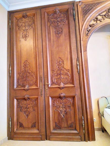 路易十五风格橡木镶板，用于装饰放置床的凹室用，二十世纪初-2