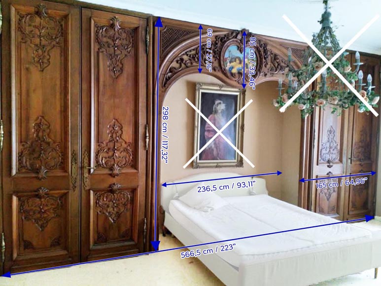 路易十五风格橡木镶板，用于装饰放置床的凹室用，二十世纪初-8