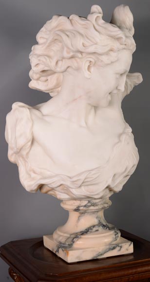 古列尔莫·普吉 （Guglielmo PUGI，1850 - 1915), 白色卡拉拉大理石半身像 《舞蹈天才》 根据让-巴蒂斯特·卡尔波（Jean-Baptiste CARPEAUX）雕塑作品 约1900 年-3