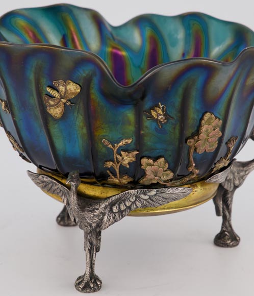 吉鲁和杜维纳吉（Maison GIROUX et Ferdinand DUVINAGE）-极为罕见的带虹彩玻璃杯和电镀装饰的杯子，约 1870-1880 年-3