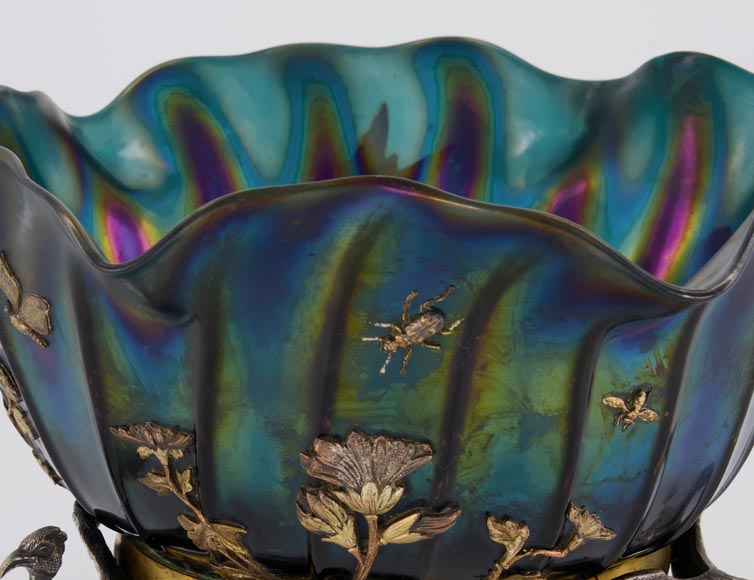 吉鲁和杜维纳吉（Maison GIROUX et Ferdinand DUVINAGE）-极为罕见的带虹彩玻璃杯和电镀装饰的杯子，约 1870-1880 年-4