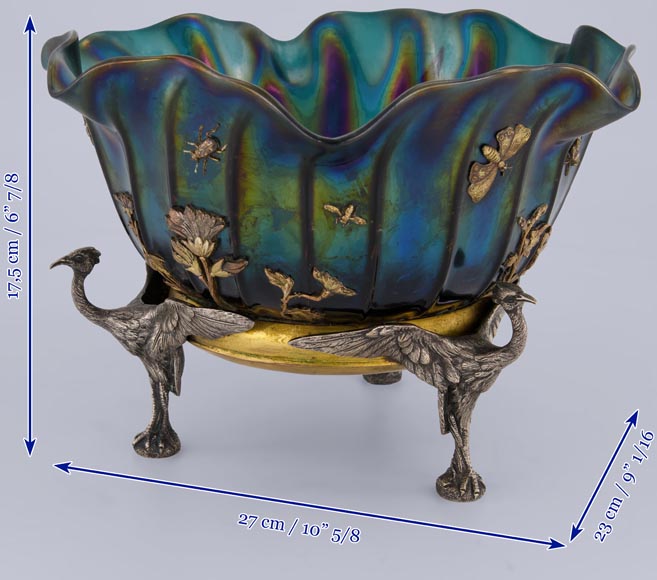 吉鲁和杜维纳吉（Maison GIROUX et Ferdinand DUVINAGE）-极为罕见的带虹彩玻璃杯和电镀装饰的杯子，约 1870-1880 年-8