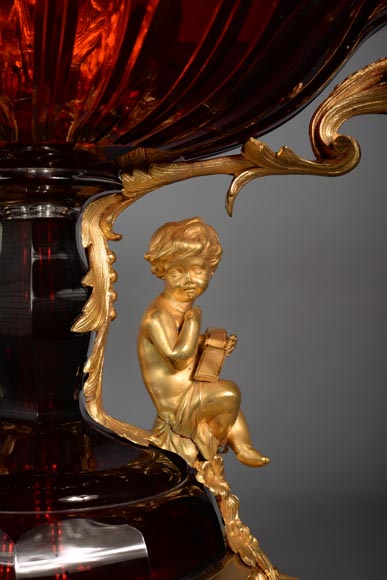 克里希水晶（CRISTALLERIE DE CLICHY ）工坊 红宝石水晶大杯 镶镀金青铜 约1878年-12
