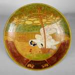 维尔墨斯.泽索尔尼（归于），天鹅装饰彩瓷盘，19世纪末